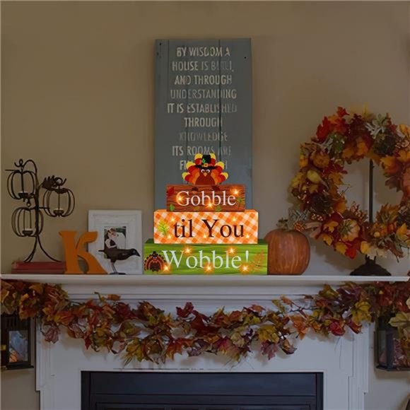 Thanksgiving Wooden Block Sign with Led Lights- Gobble til You Wobble - Picture 4 of 6